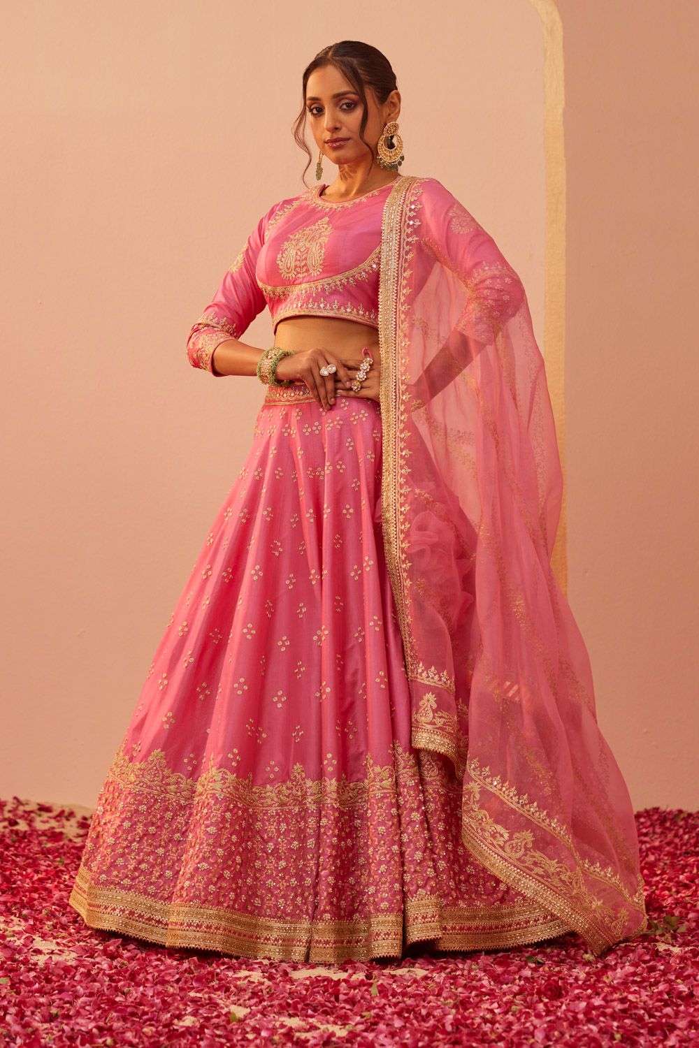Naina pink flamingo pure silk lehenga set