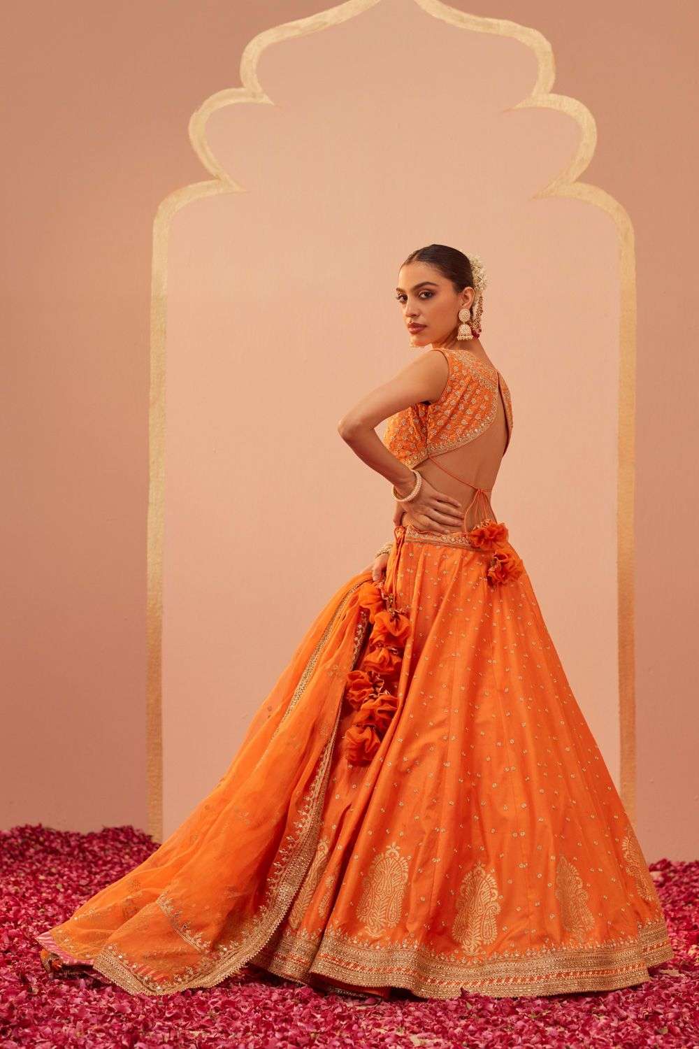 Buy Sheetal Batra Soft Orange BLOUSE & LEHENGA - BANGALORE SILK