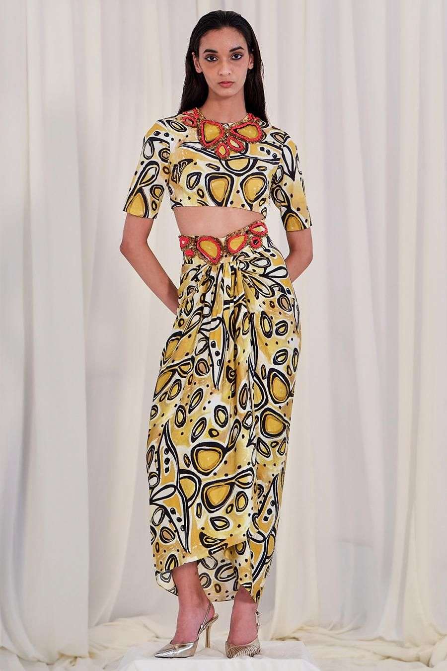 Buy AK-OK by Anamika Khanna Soft Print Silk, Cotton Stretch