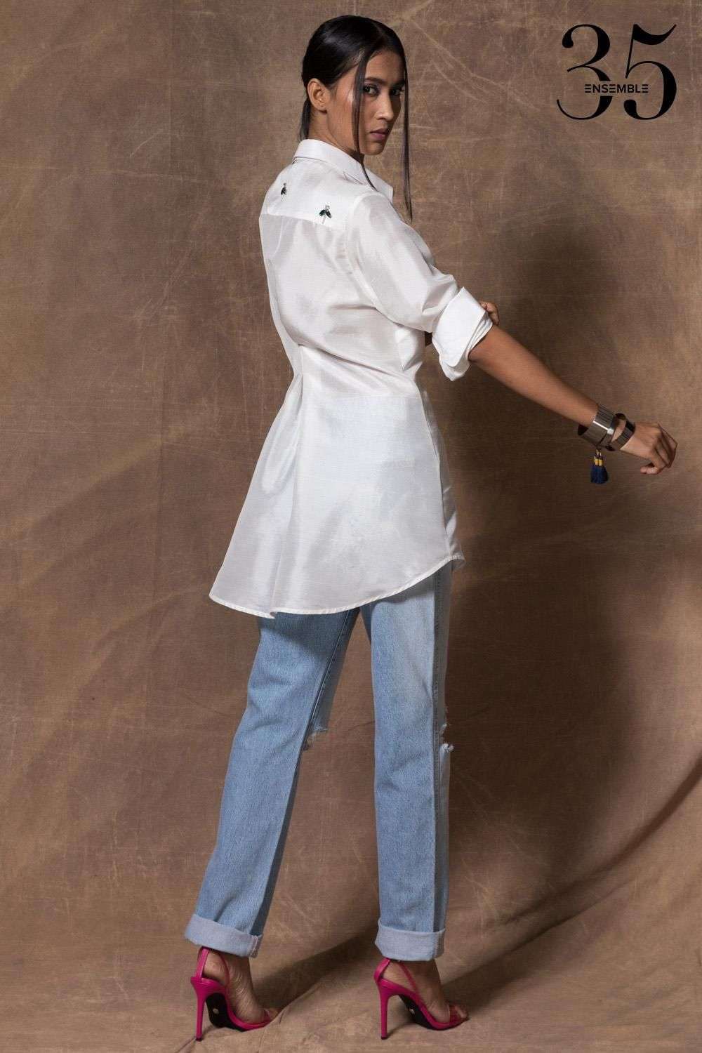Buy 431-88 by Shweta Kapur x Ensemble Soft White Silk Tops