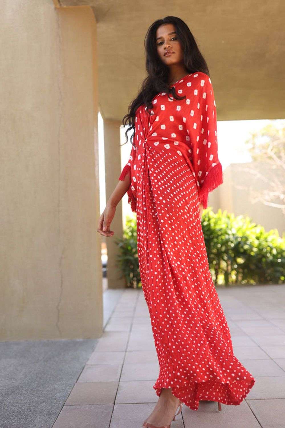 Buy Dyelogue by Rachita Parekh Soft Red MODAL SILK Kaftans