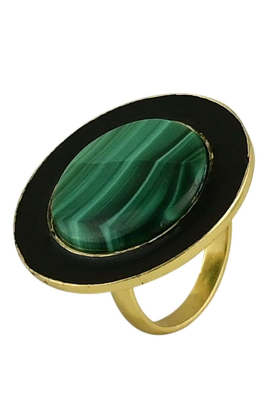 Vintage Gold Plated Ring w. Emerald Green Pendant & Pearl | Eunoia Selects