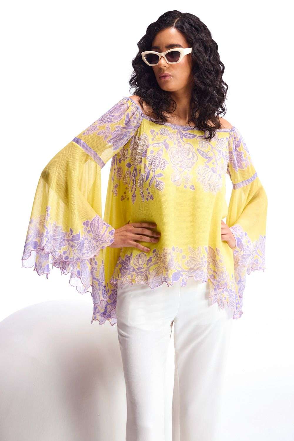 Buy Namrata Joshipura Soft Yellow Georgette Floral Hand Machine