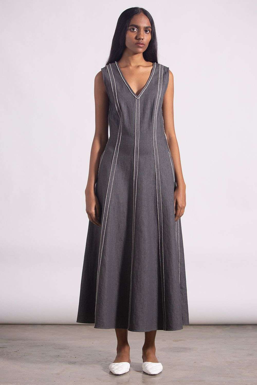 Grey denim fit-and-flare dress