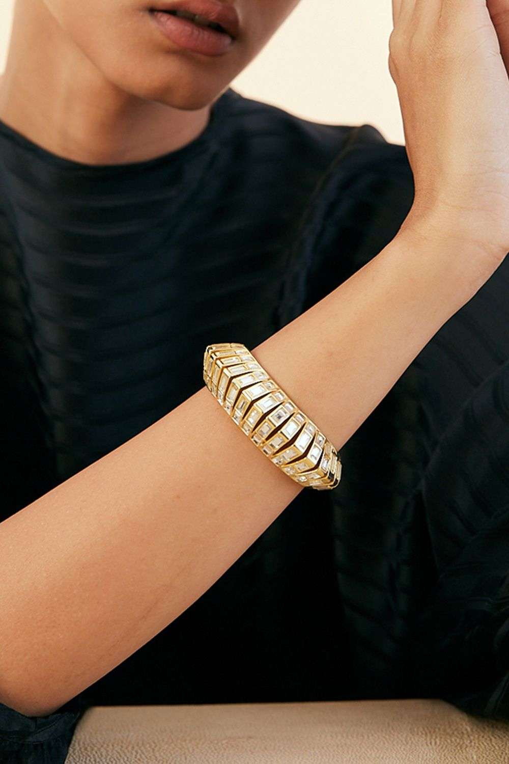 Silver Disco Mirror Rhodium Plated Brass Cuff