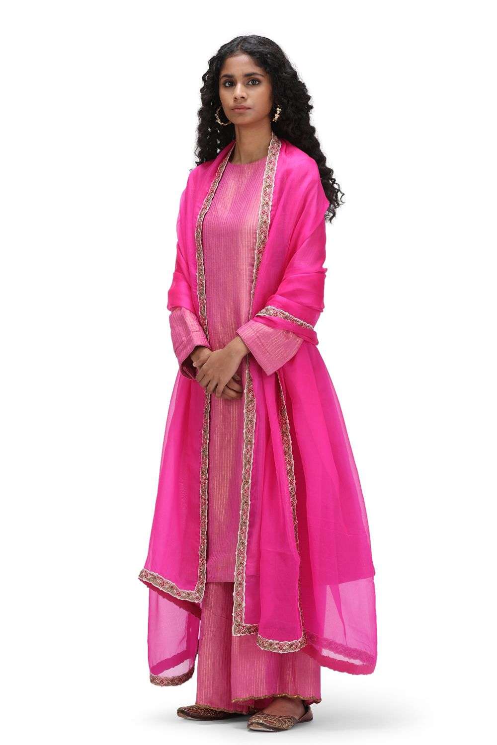 Magenta Organza Silk Simonil Matte Dupatta