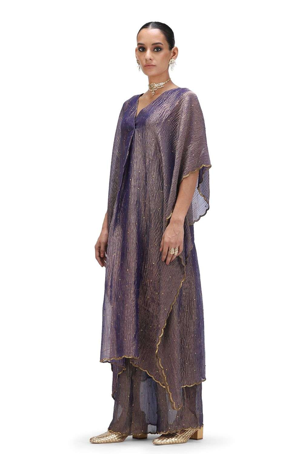 Buy Mimamsaa Soft Purple Crushed Tissue Woven and Emboidered Kaftans