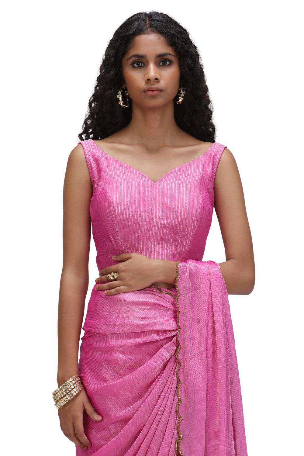 Buy Mimamsaa Soft Pink Munga Silk Woven and Emboidered Blouses