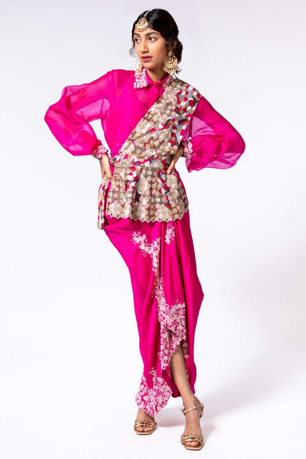 Buy Anamika Khanna Soft Pink silk organza Capes Cape Sets