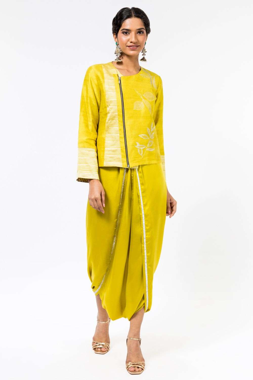 Yellow Floral Dhoti Saree & Top Set – Pasha India