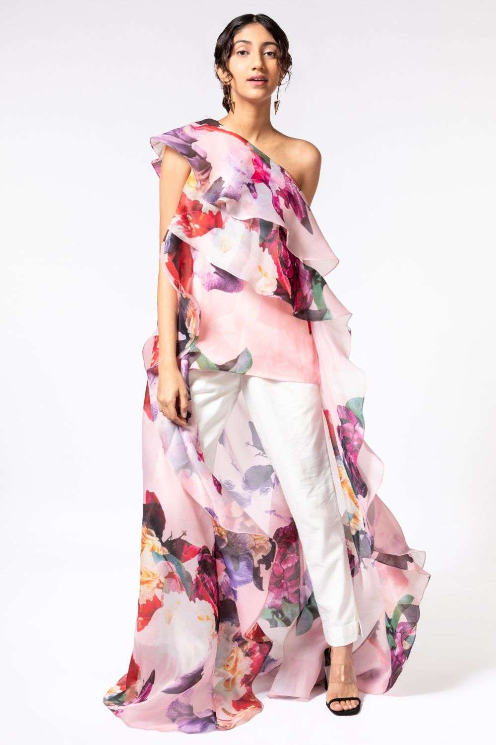 One shoulder organza top deals
