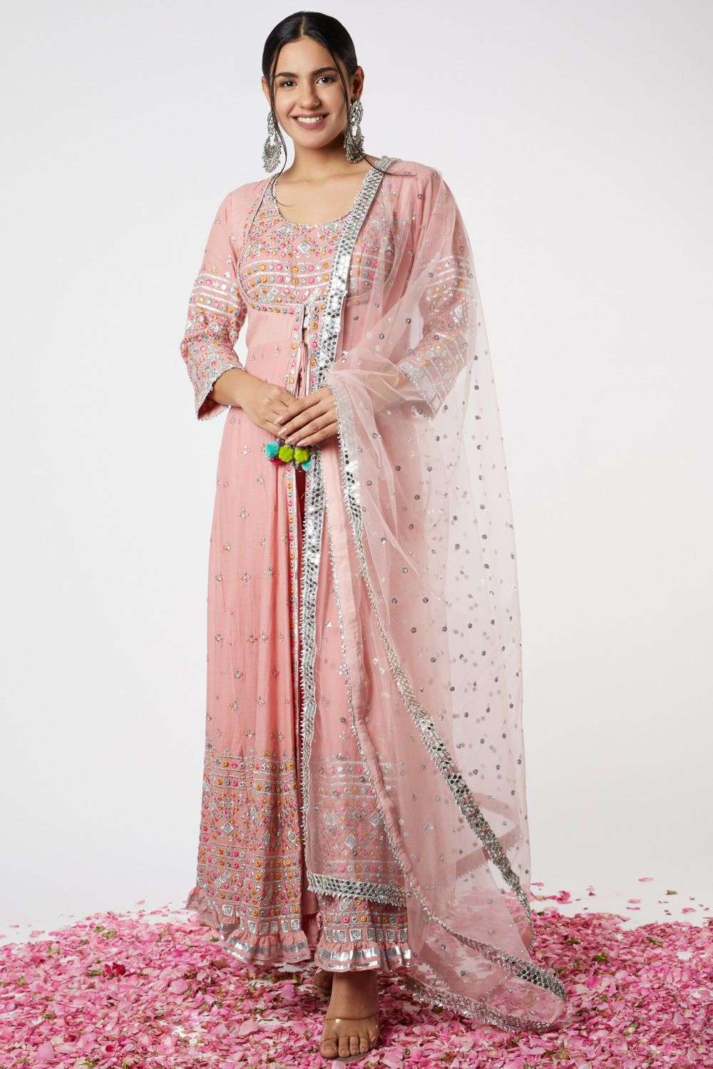 Buy Gopi Vaid Soft Pink Anarkali cotton silk churidar cotton satin dupatta net Anarkalis