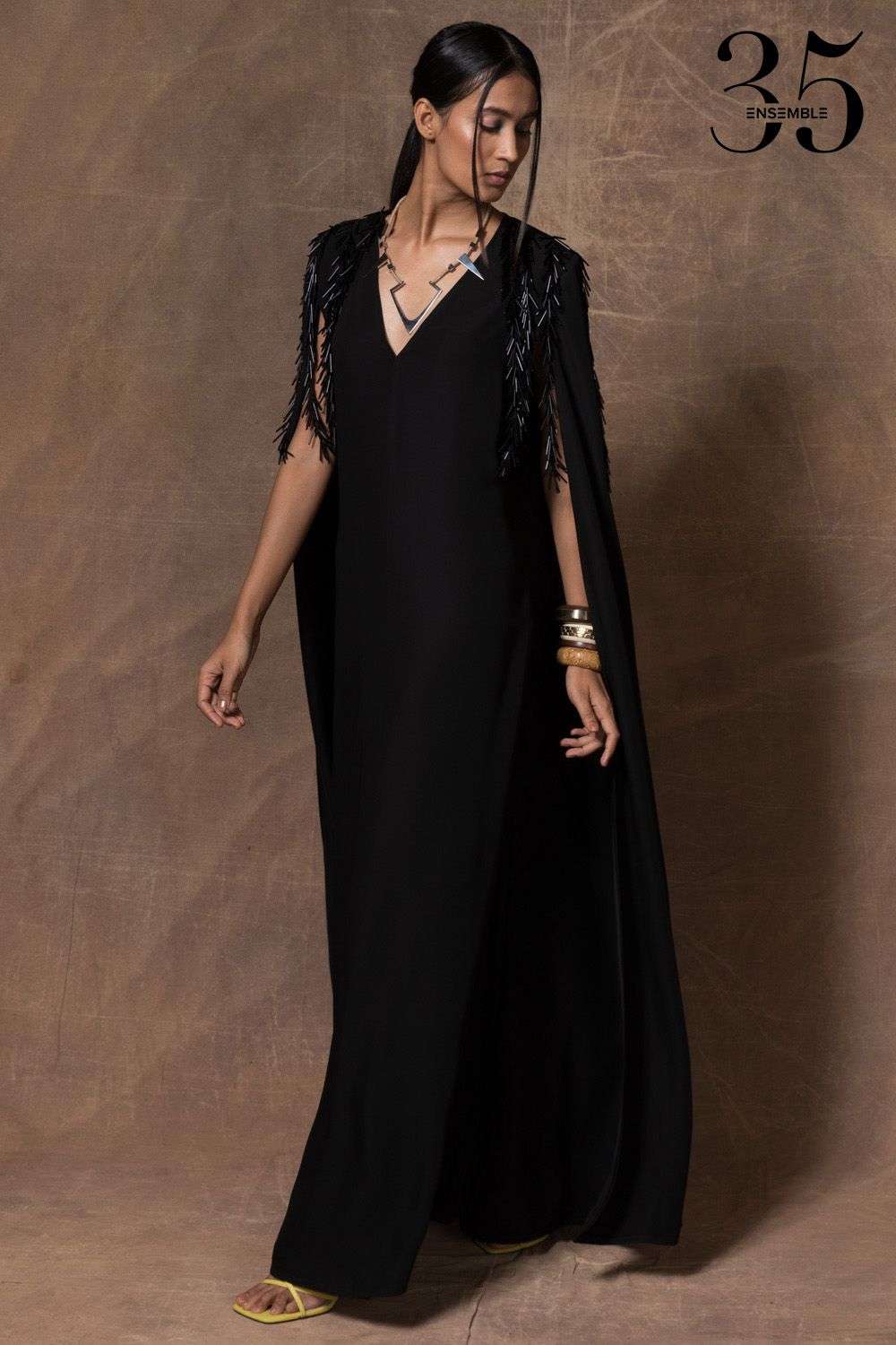 Cape sleeve outlet black dress