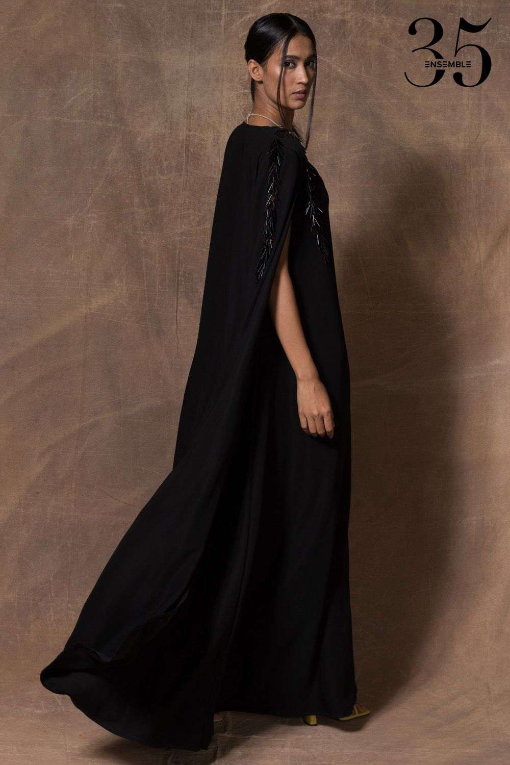 Buy Peach Organza Anika Cape, Skirt & Top Online