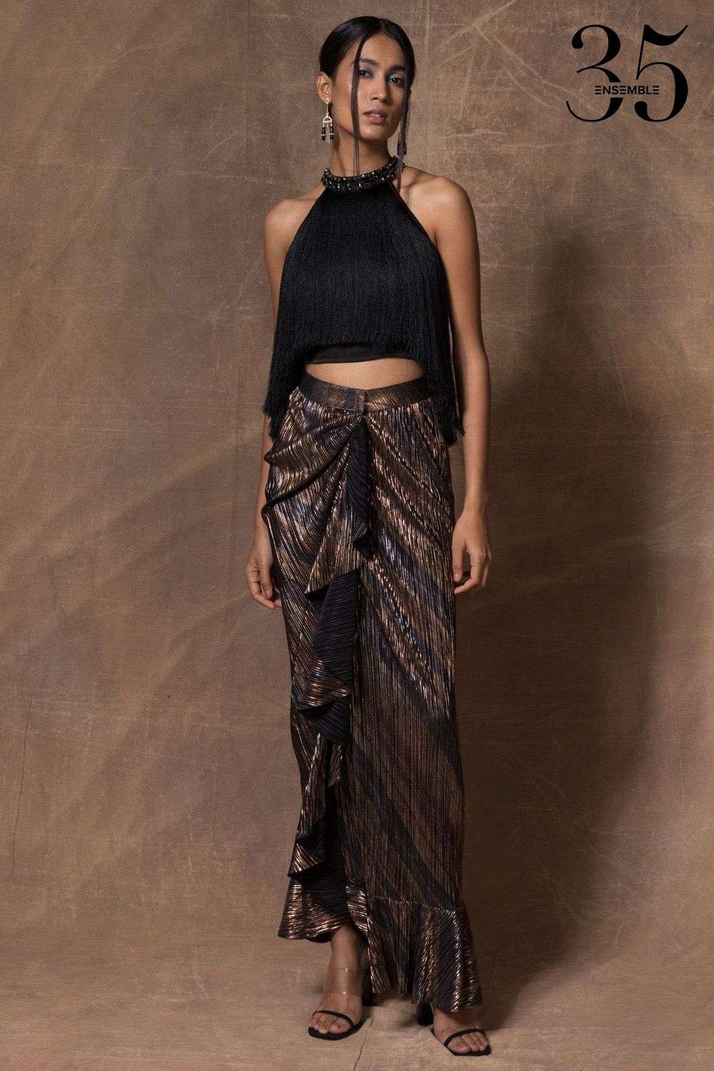 トップス andmary Agatha blouse set up Buy 431-88 by Shweta Kapur x Ensemble Soft Black Satin Tops