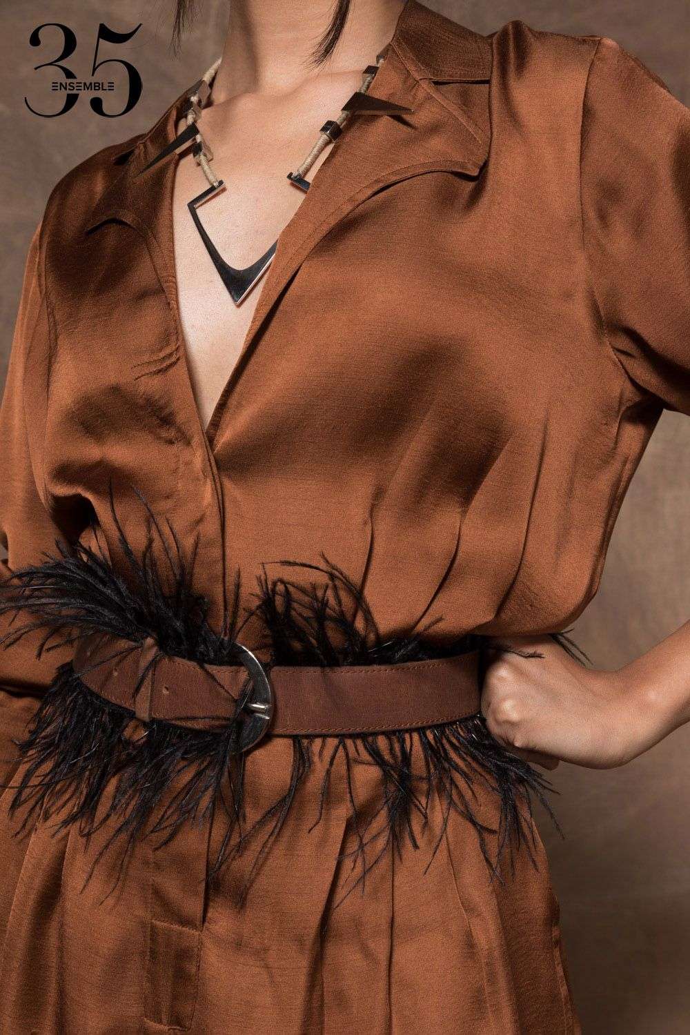 Buy 431-88 by Shweta Kapur x Ensemble Soft Brown Textured silk