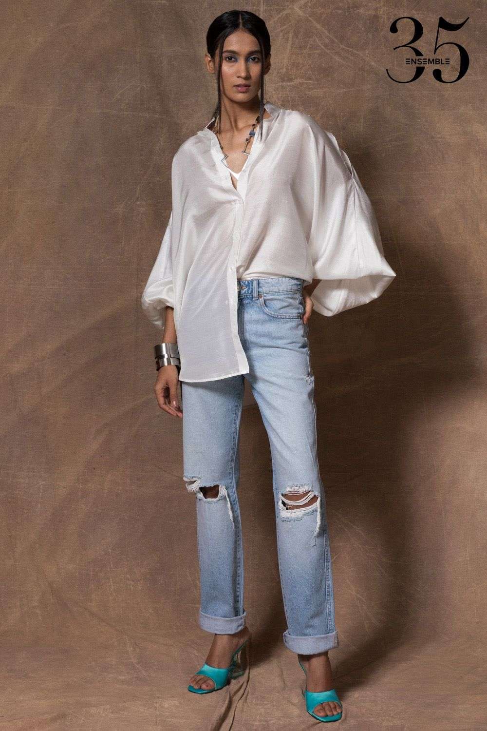 Buy 431-88 by Shweta Kapur x Ensemble Soft White Silk Tops