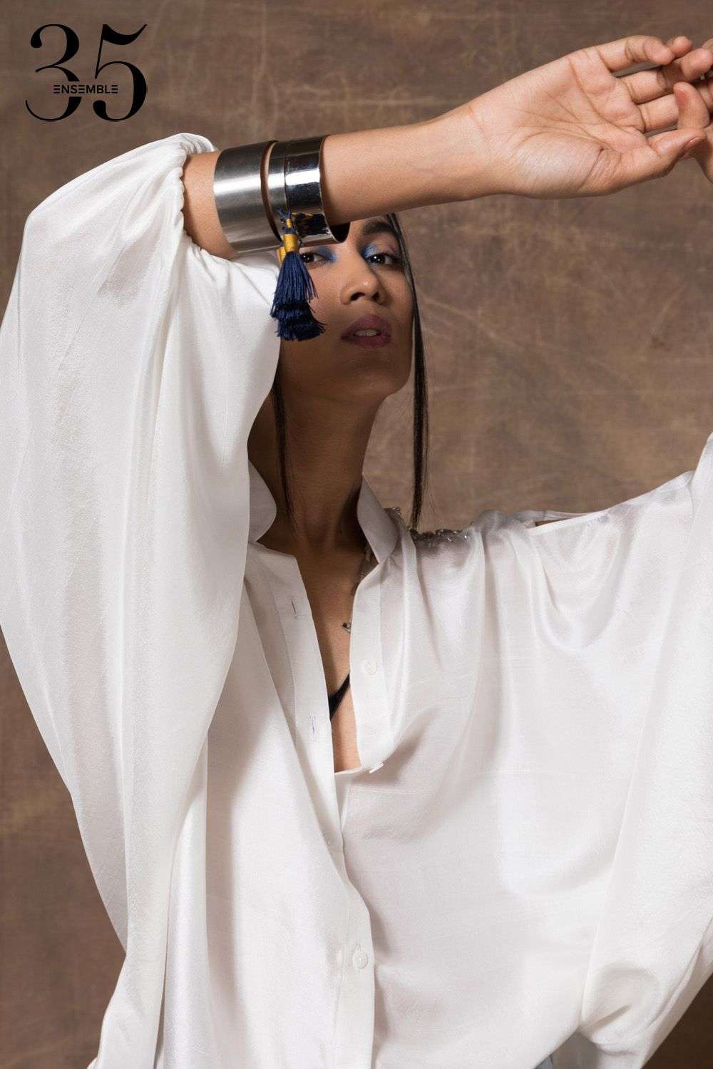 Buy 431-88 by Shweta Kapur x Ensemble Soft White Silk Tops