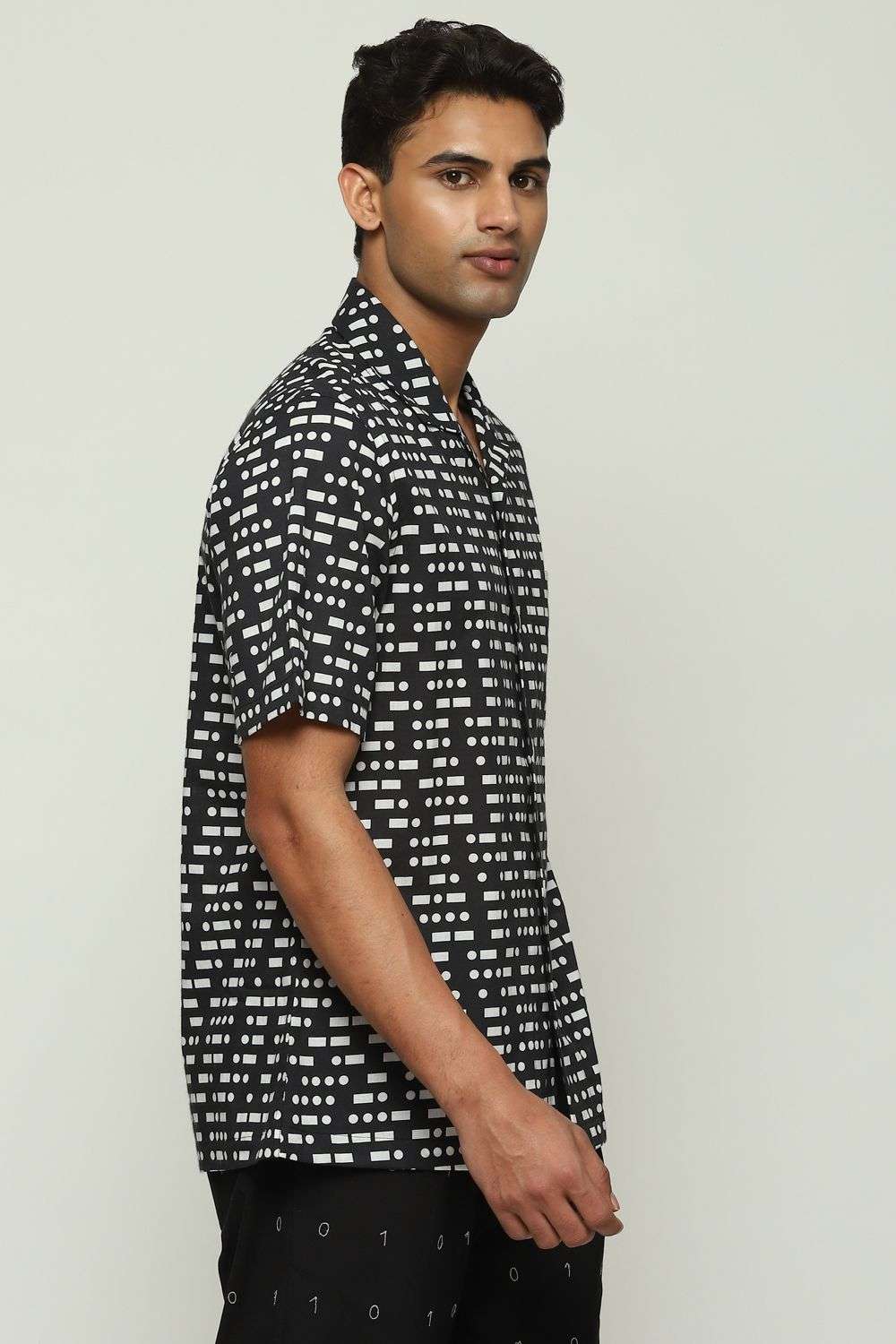 Buy Abraham & Thakore Men Soft Black Cotton Morse Code Print of