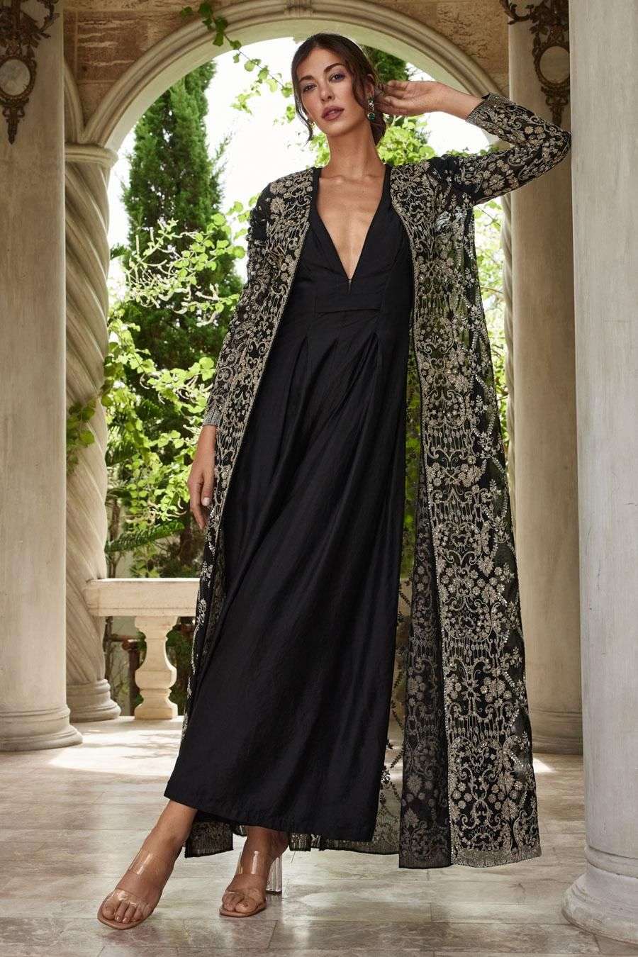 Buy Jayanti Reddy Soft Black Organza Jacket Sets