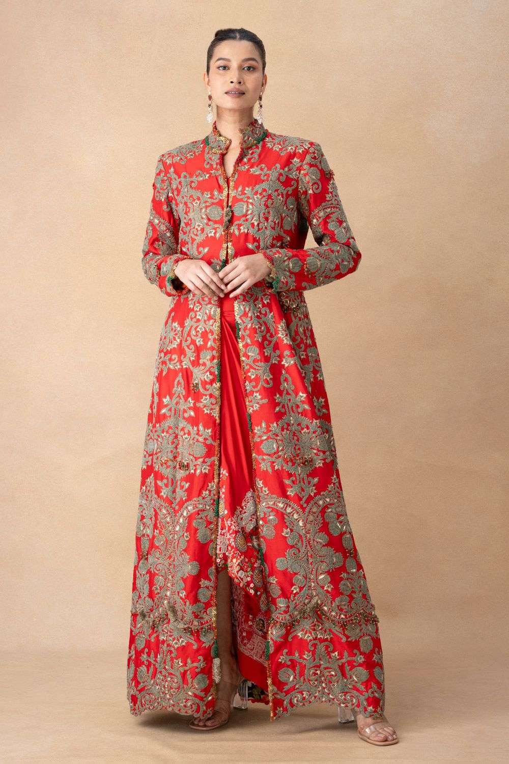 Buy Anamika Khanna Soft Red Silk Jacket Sets