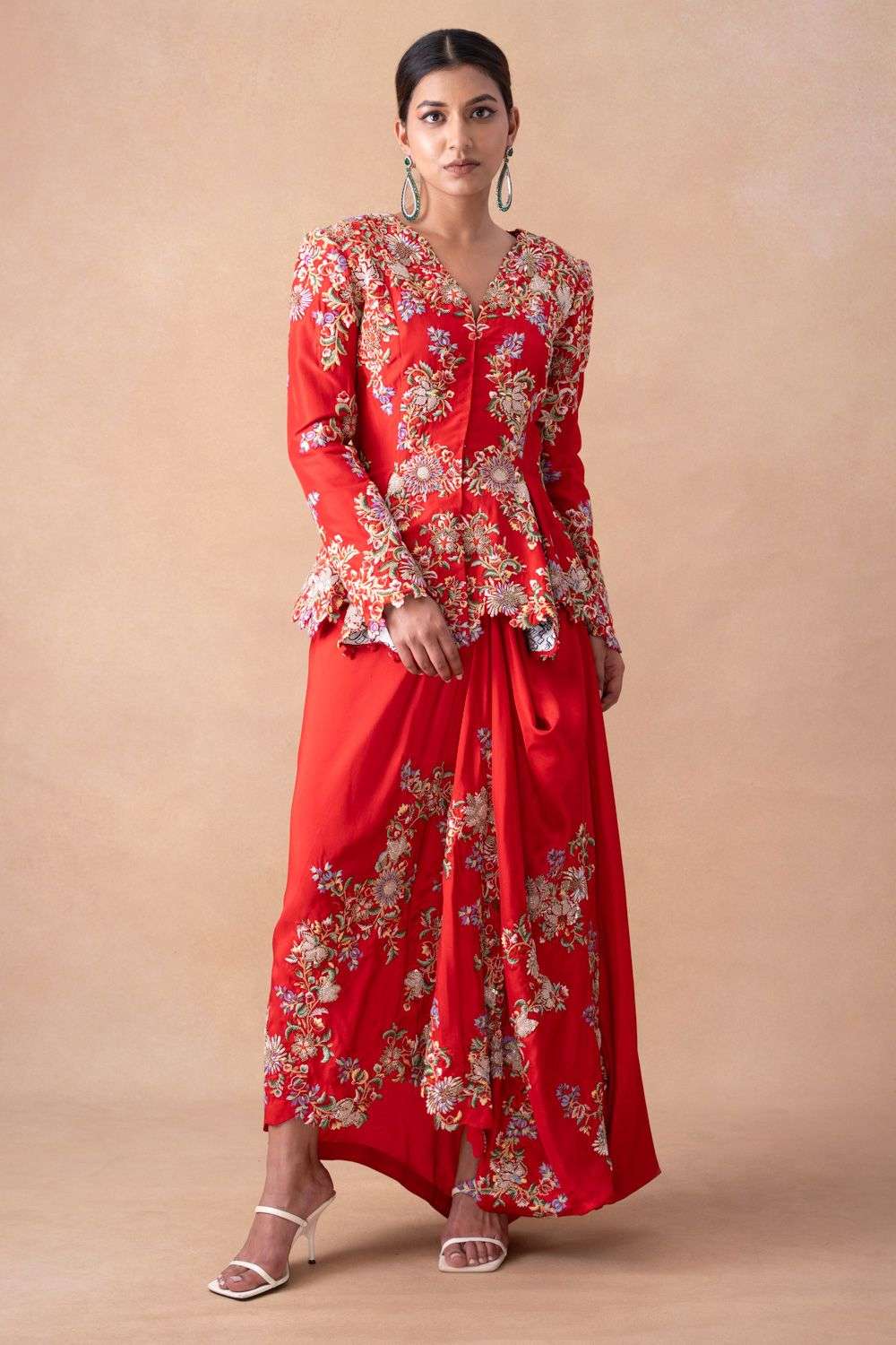 Buy Anamika Khanna Soft Red Silk Jacket Sets