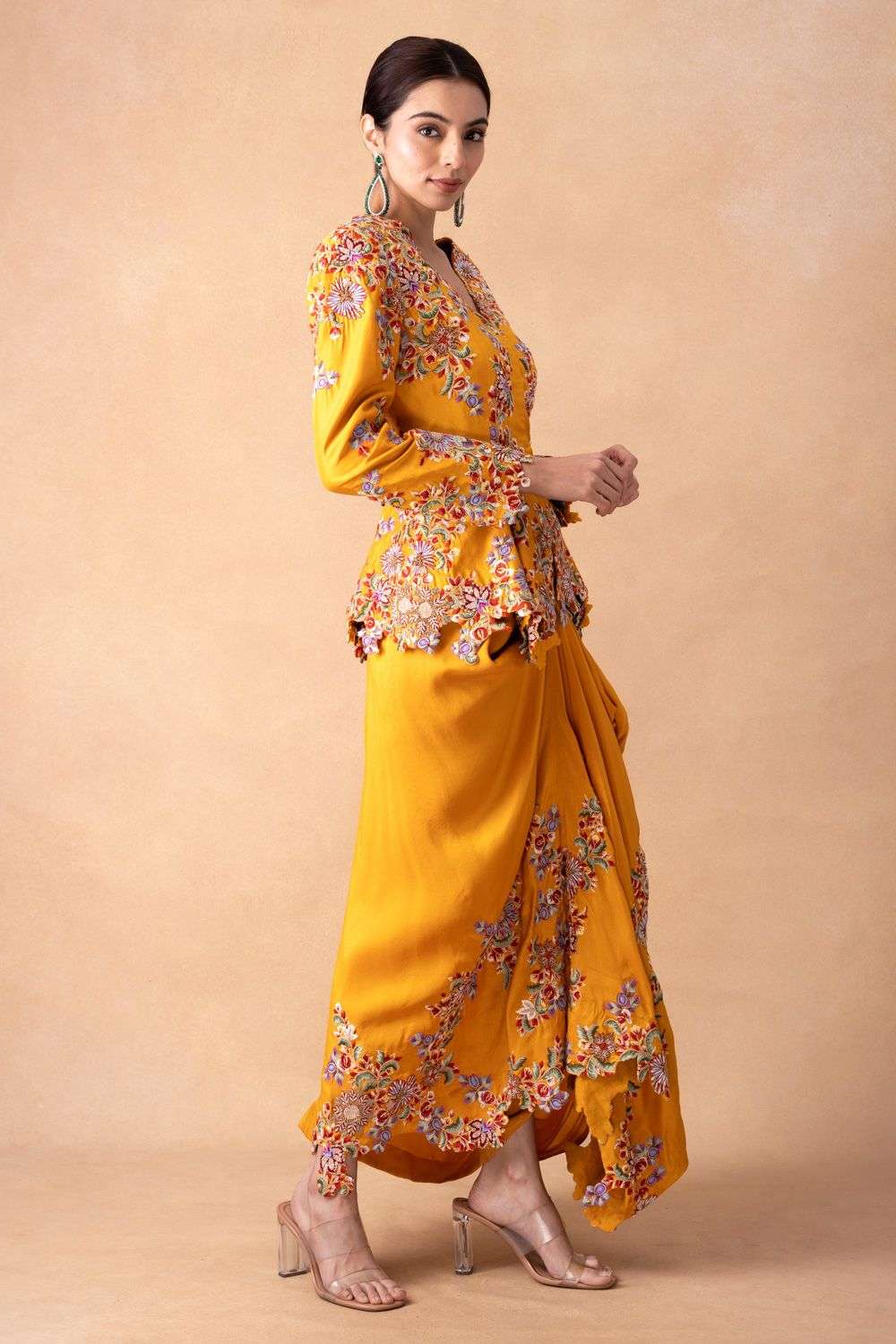 Buy Anamika Khanna Soft Yellow Silk Jacket Sets