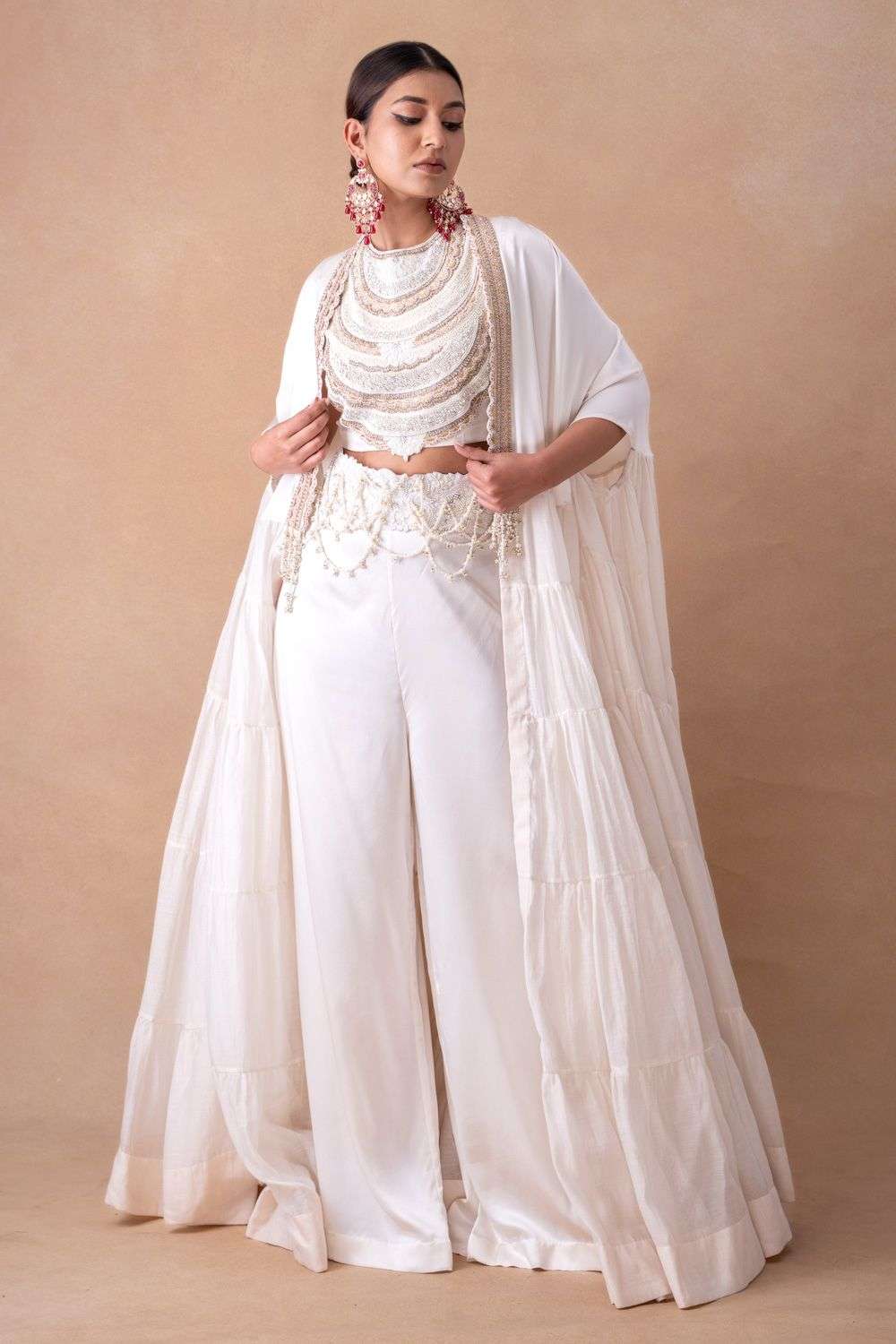 Buy Anamika Khanna Soft Ivory Silk Capes Cape Sets