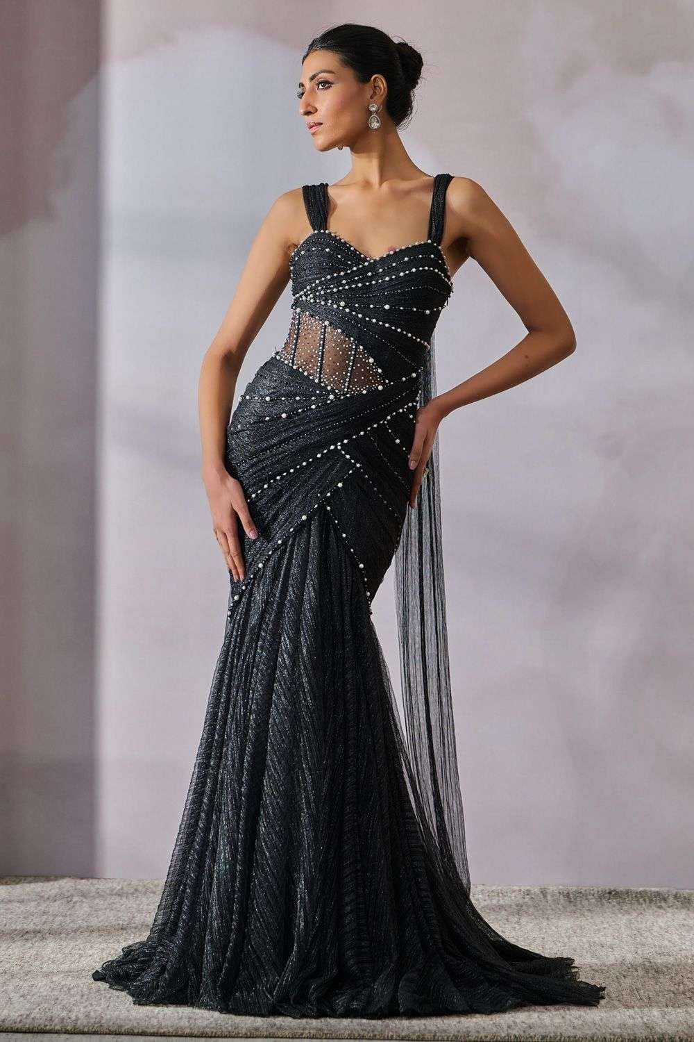 Gown Design Black Net Long Dress Buy Tarun Tahiliani Soft Black