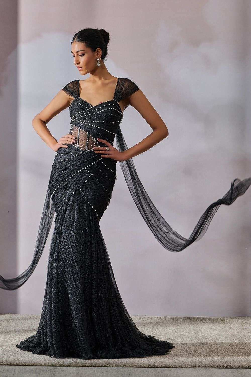 Black sequin embellished gown