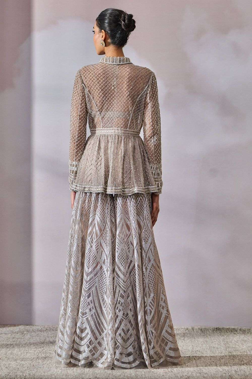 Buy Tarun Tahiliani Soft Silver Silk Dupion & Tulle Jacket Sets