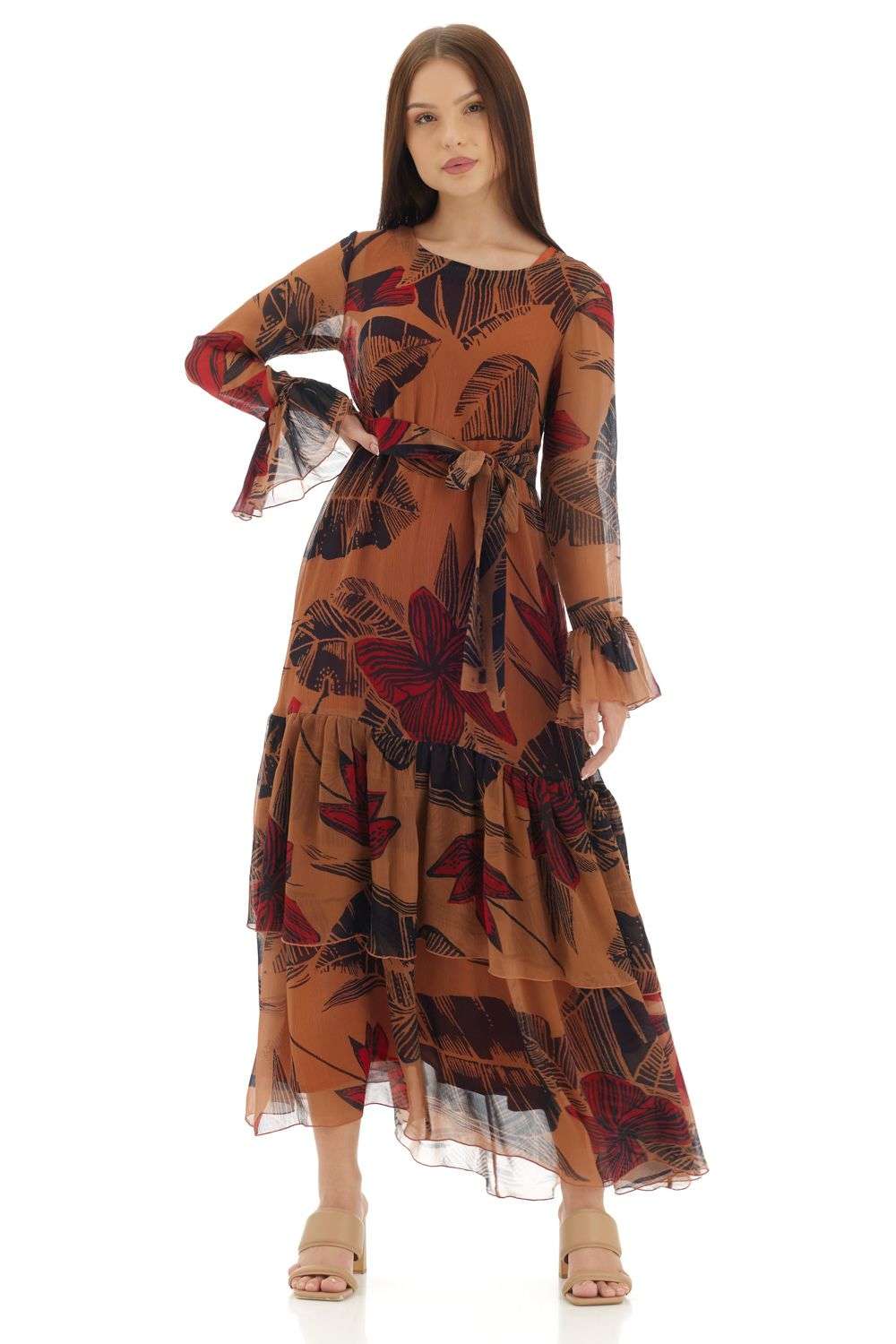 Orange Floral Long Dress