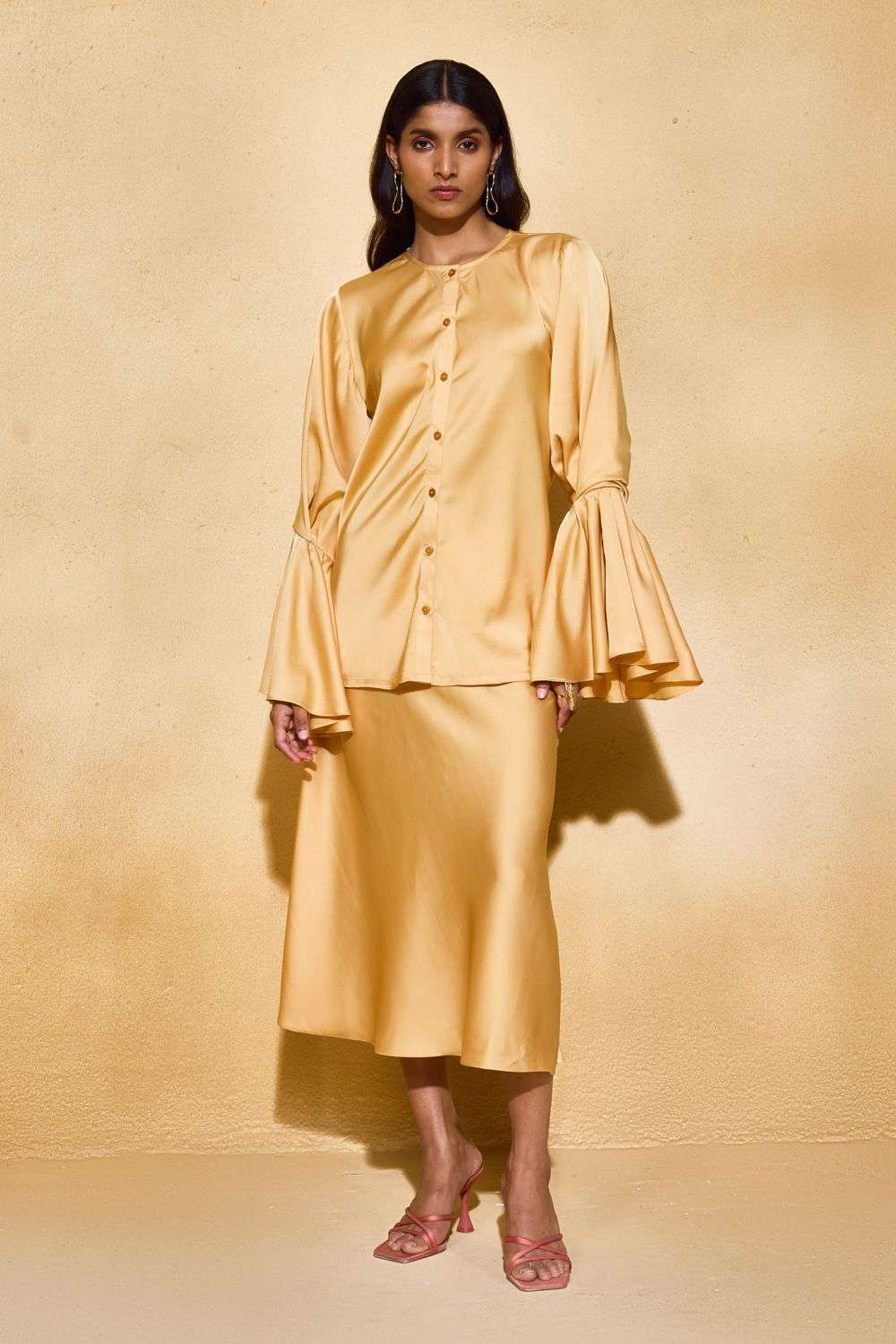 Yellow Satin Skirt Co-ord Set
