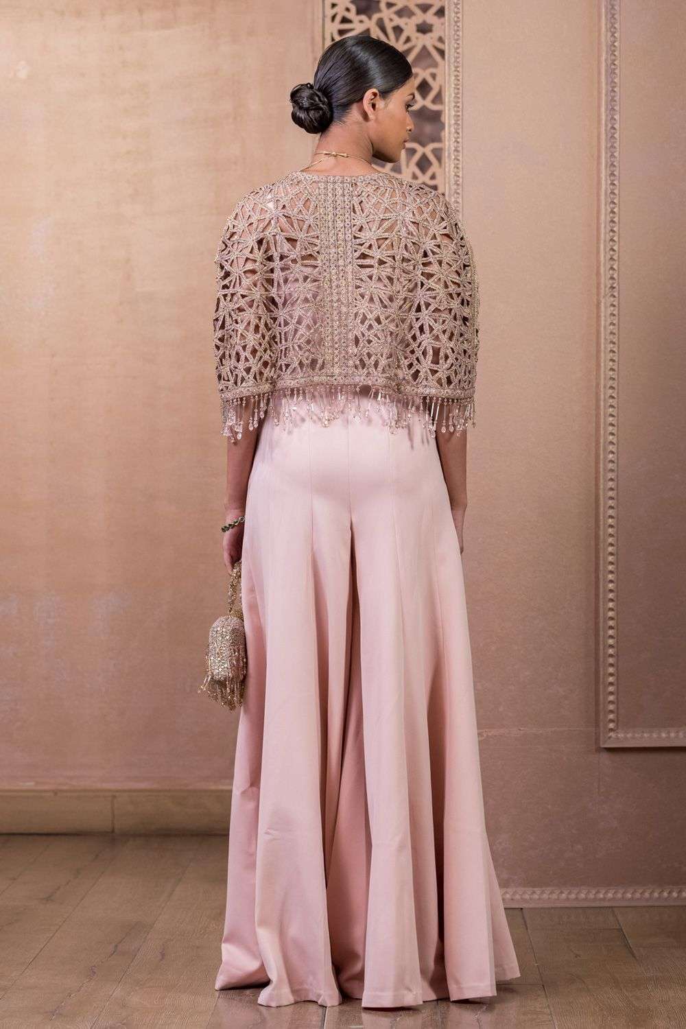 Buy Tarun Tahiliani Soft Pink Cape Banana Crepe ,Jump Suit