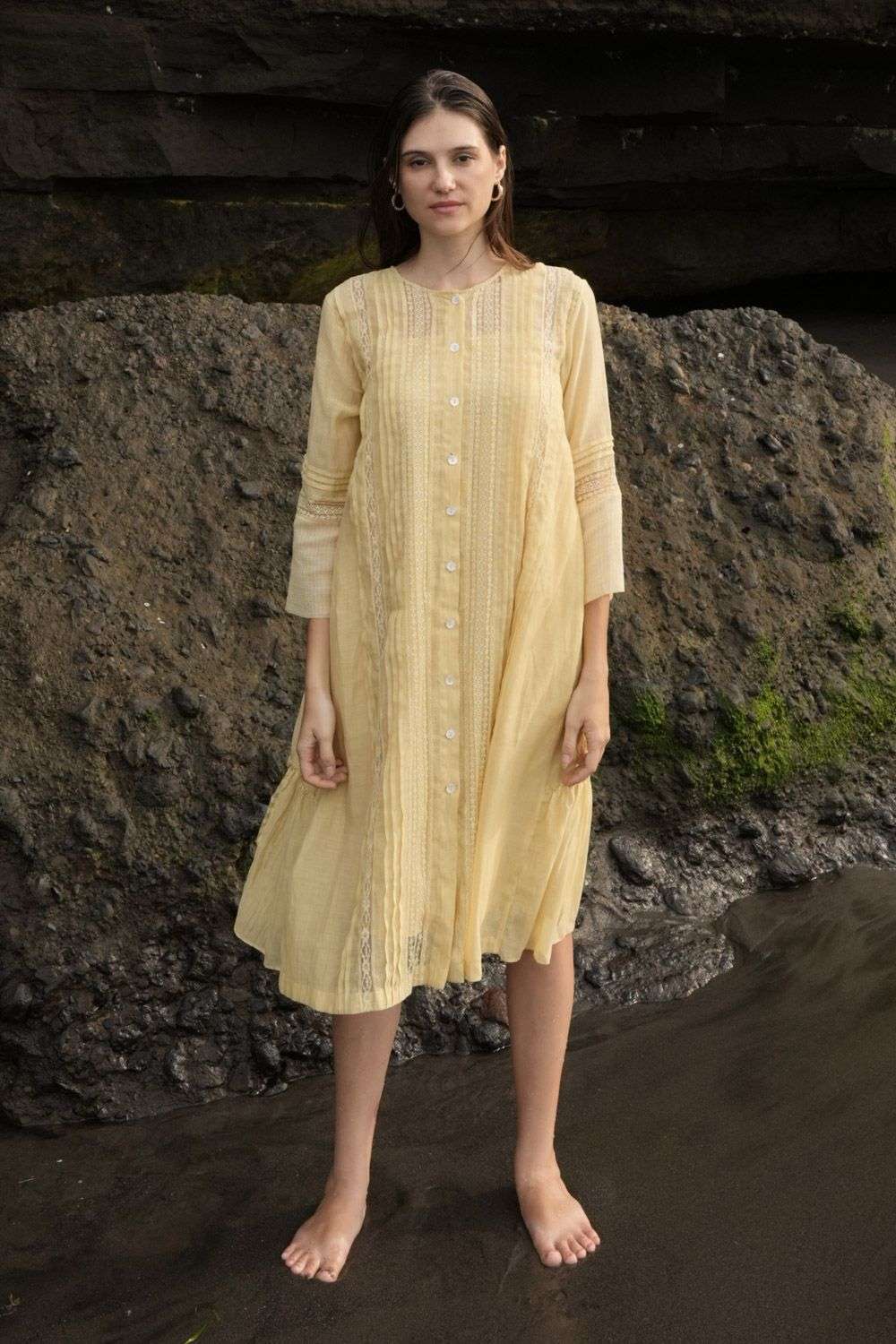Lime Yellow Chanderi Bonita Lace Tunic Dress