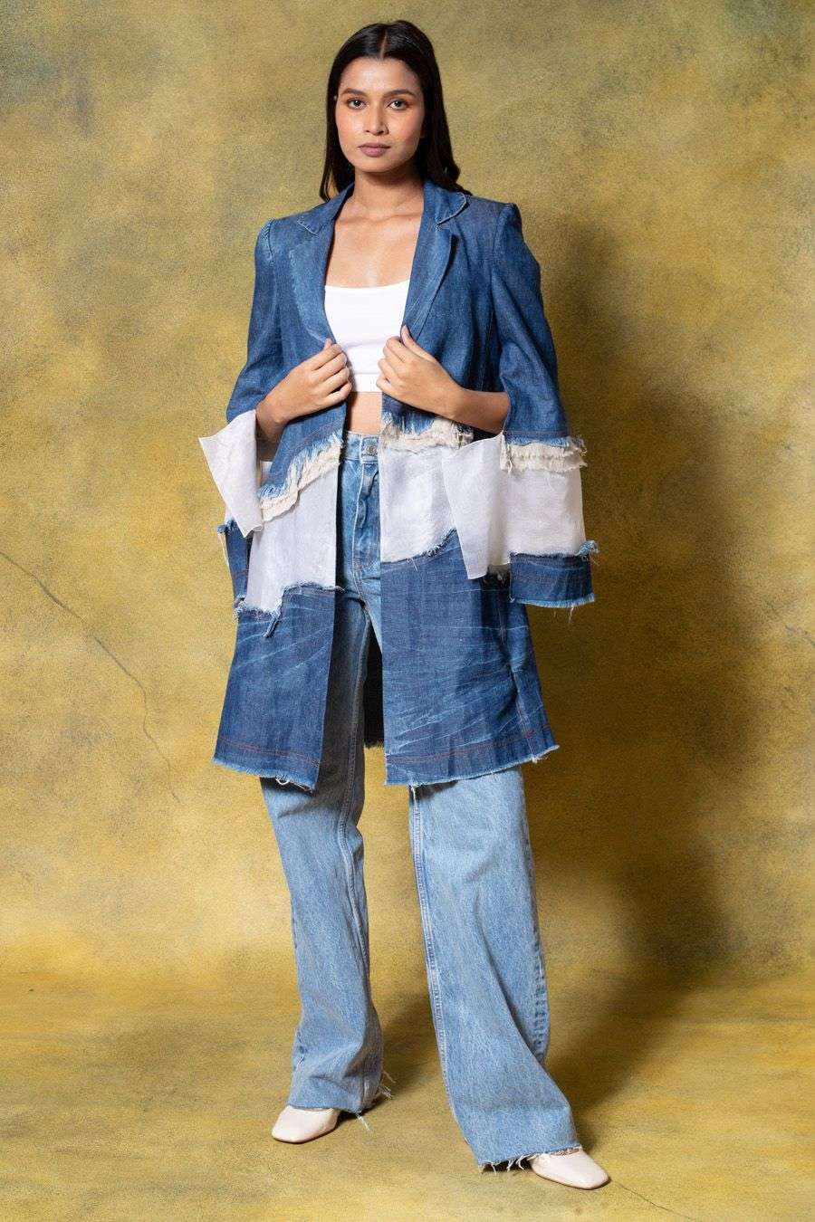 Buy GRAINE Soft Blue Denim and organza Outer Wear