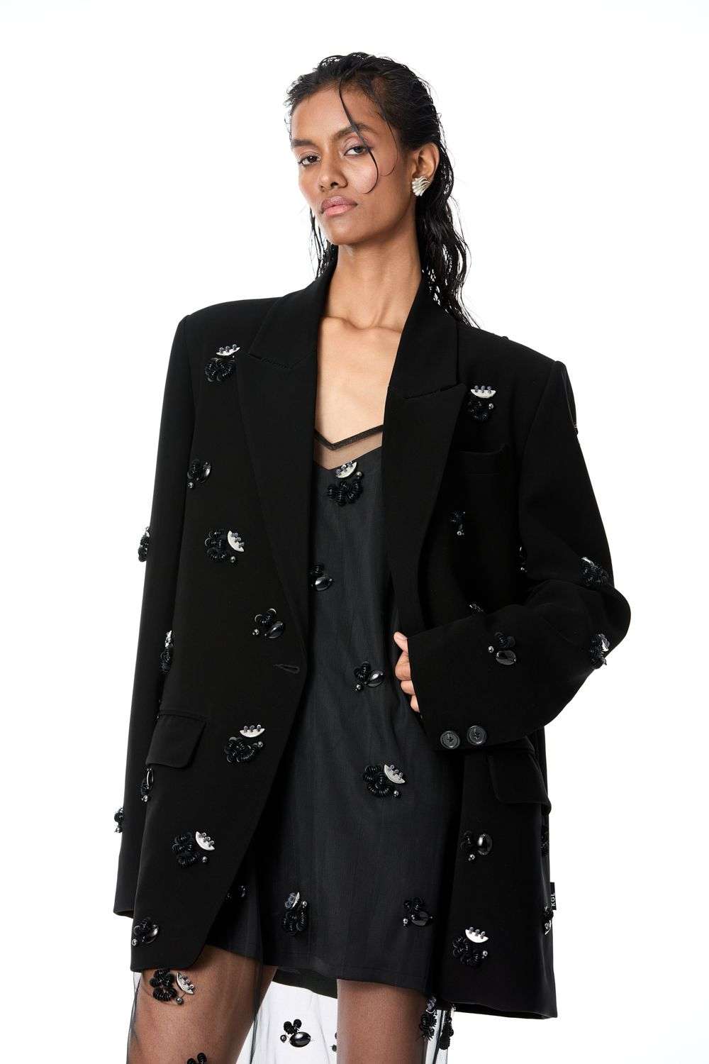 Buy Kanika Goyal Label Soft Black Japanese Crepe Embellished Outer