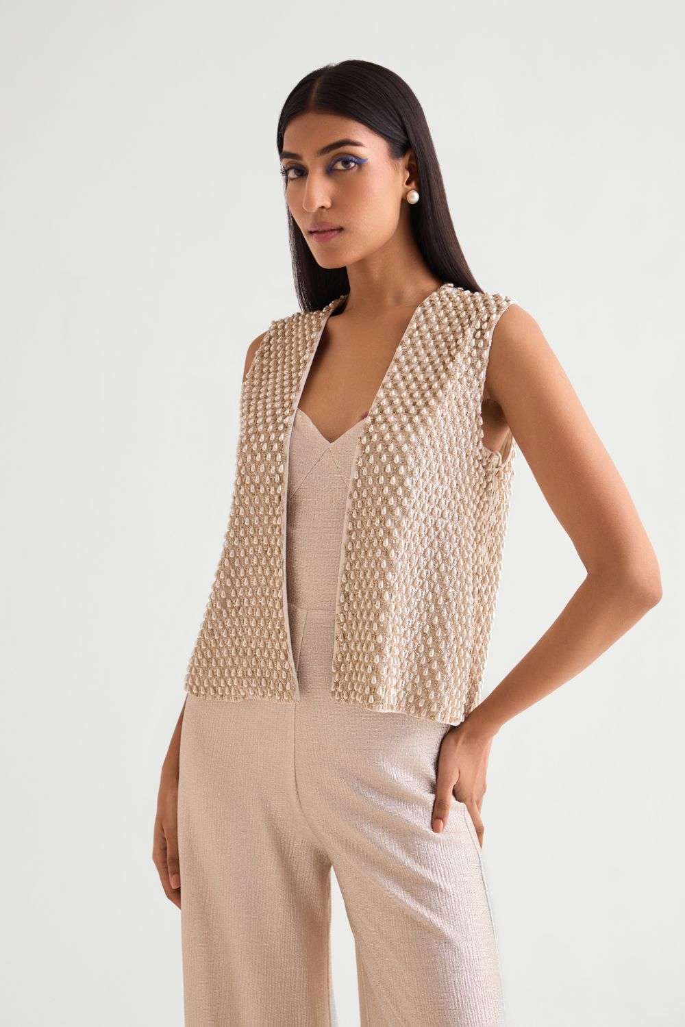 Buy Namrata Joshipura Soft Ivory Shimmer Jersey Jumpsuits