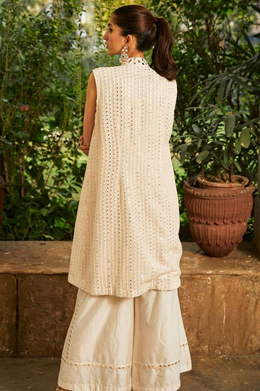 Buy Twenty Nine Soft White Georgette Mirrorwork Outer Wear