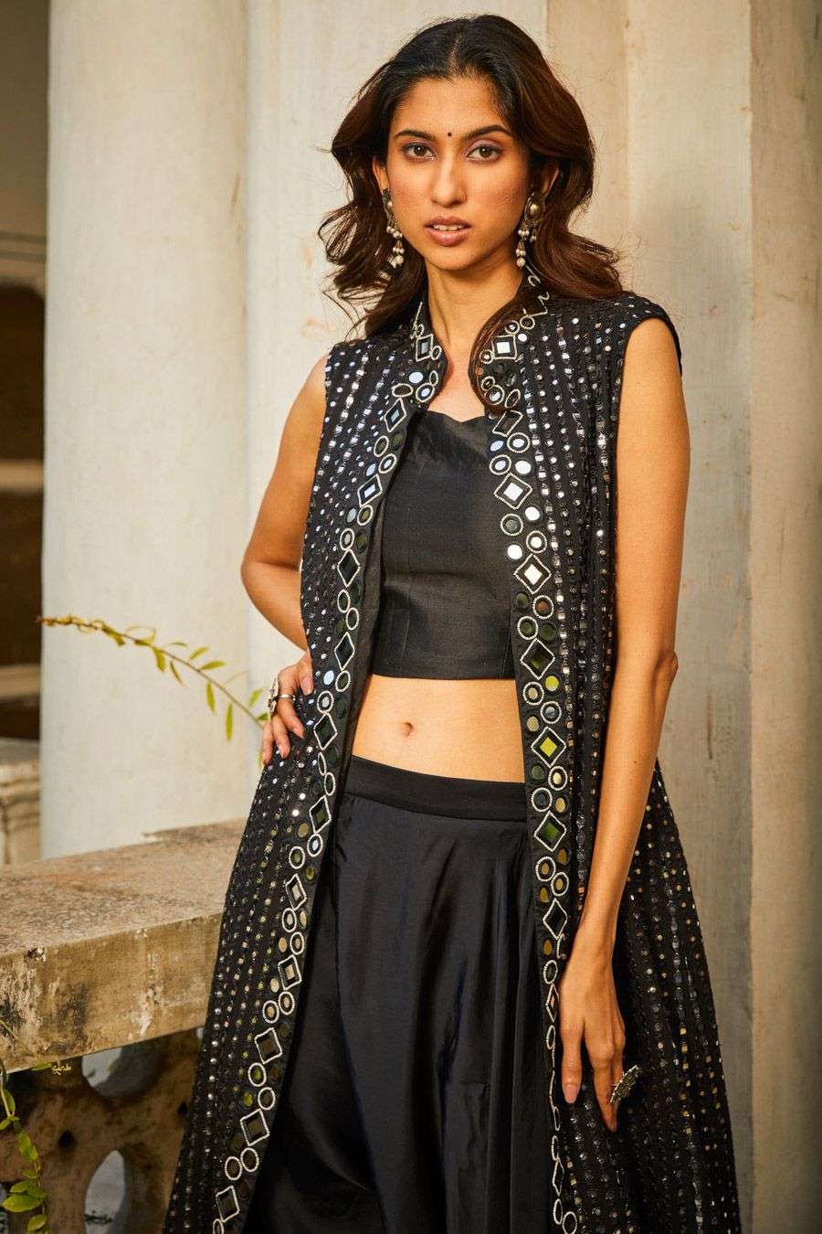 Buy Twenty Nine Soft Black Georgette Mirrorwork Outer Wear