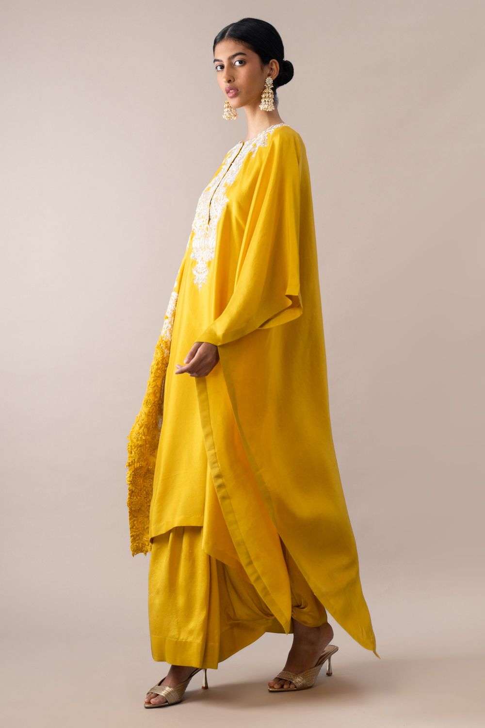 Buy Anamika Khanna Soft Yellow Silk Kaftans