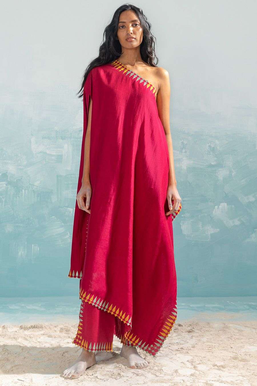 Buy Ikai Soft Pink Cotton Silk Chanderi Hand-Cut Applique And