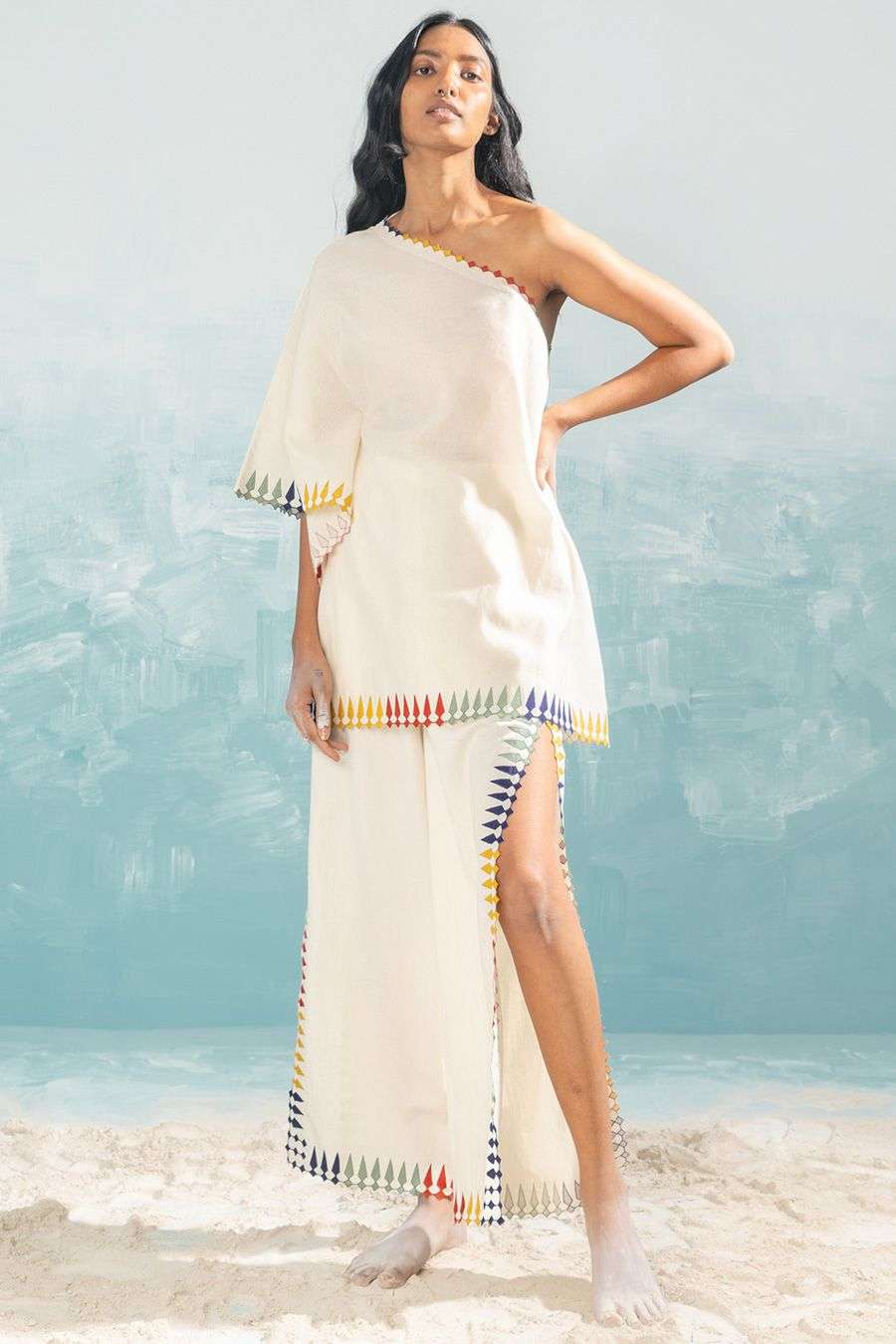 Buy Ikai Soft Ivory Cotton Silk Chanderi Hand-Cut Applique And Cutwork