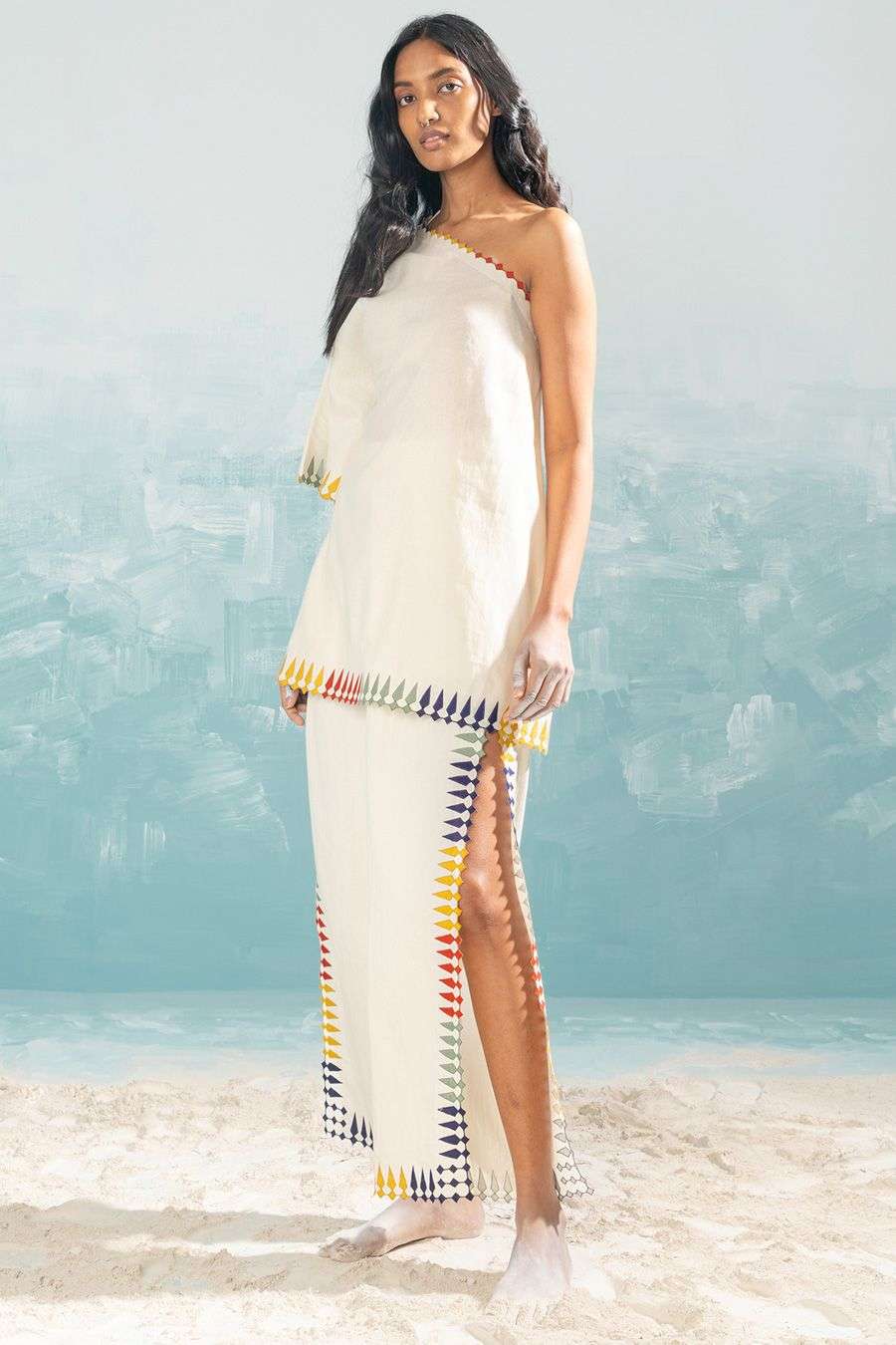 Buy Ikai Soft Ivory Cotton Silk Chanderi Hand-Cut Applique And