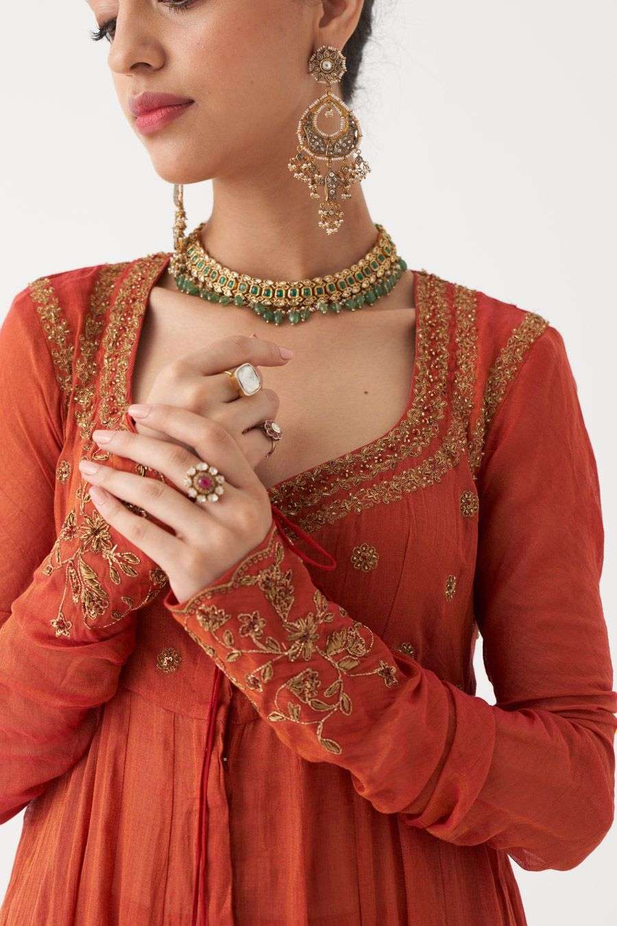 Buy Rhua Soft Red Anarkali Handwoven Tissue Chanderi, Sharara