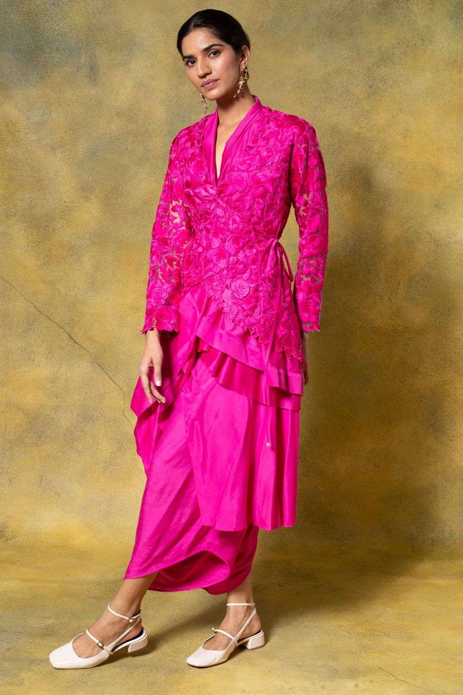Buy Aikeyah Soft Pink Tulle, Chanderi, Shantoon Jacket Sets