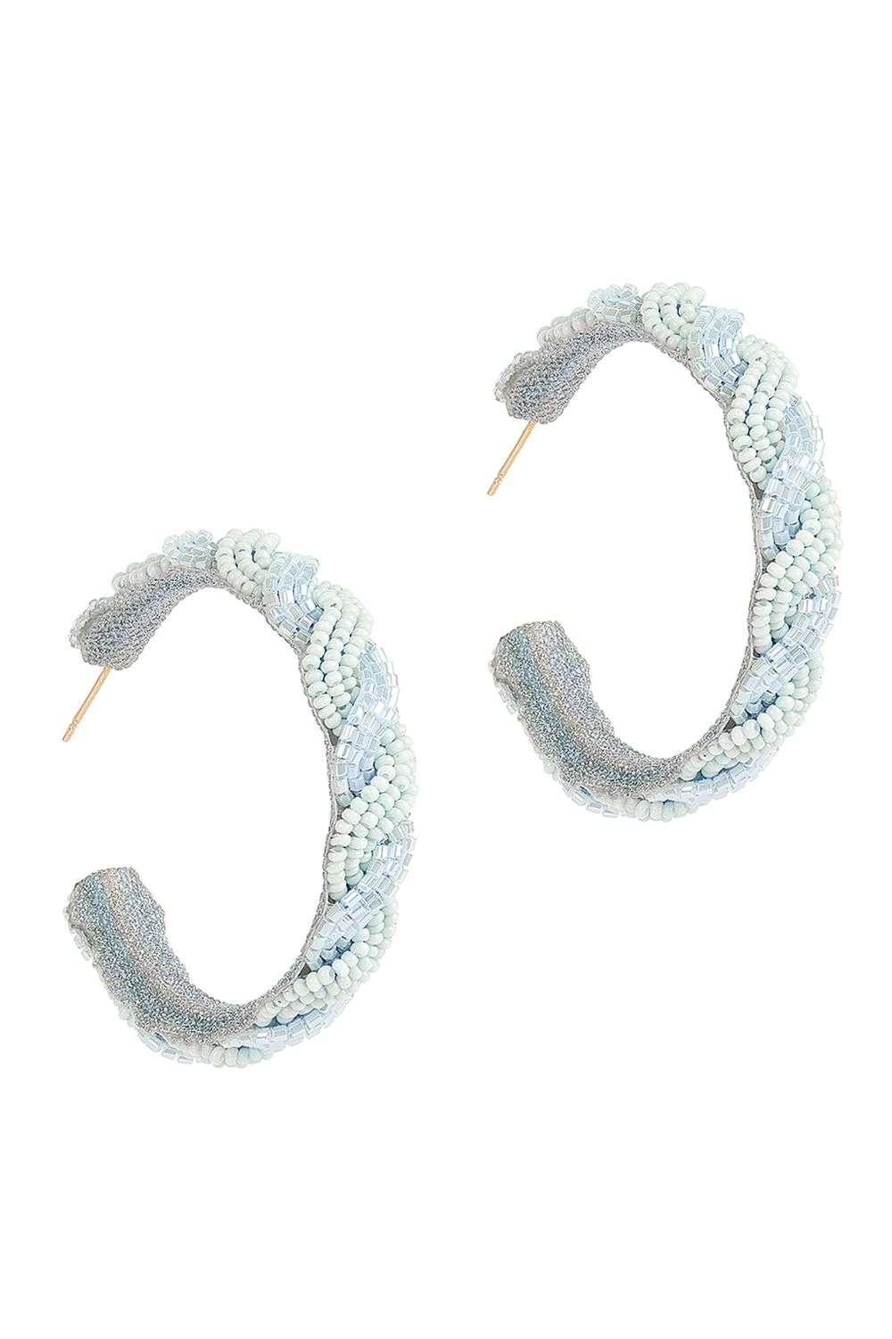 Baby Blue Glass Bead Braid Cut Hoop Earrings
