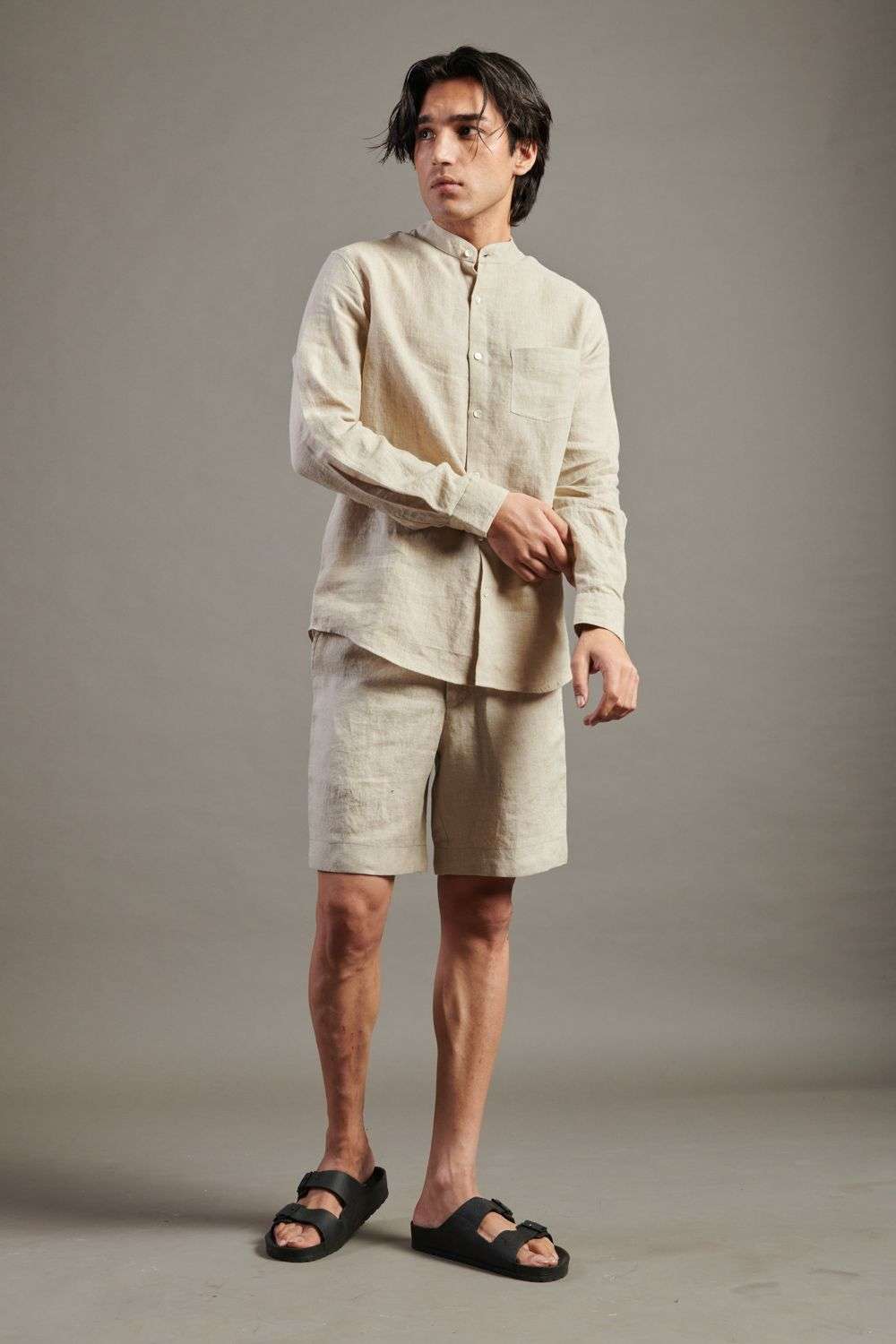 Buy Saphed Men Soft Nude 100% Pure Linen Shirts