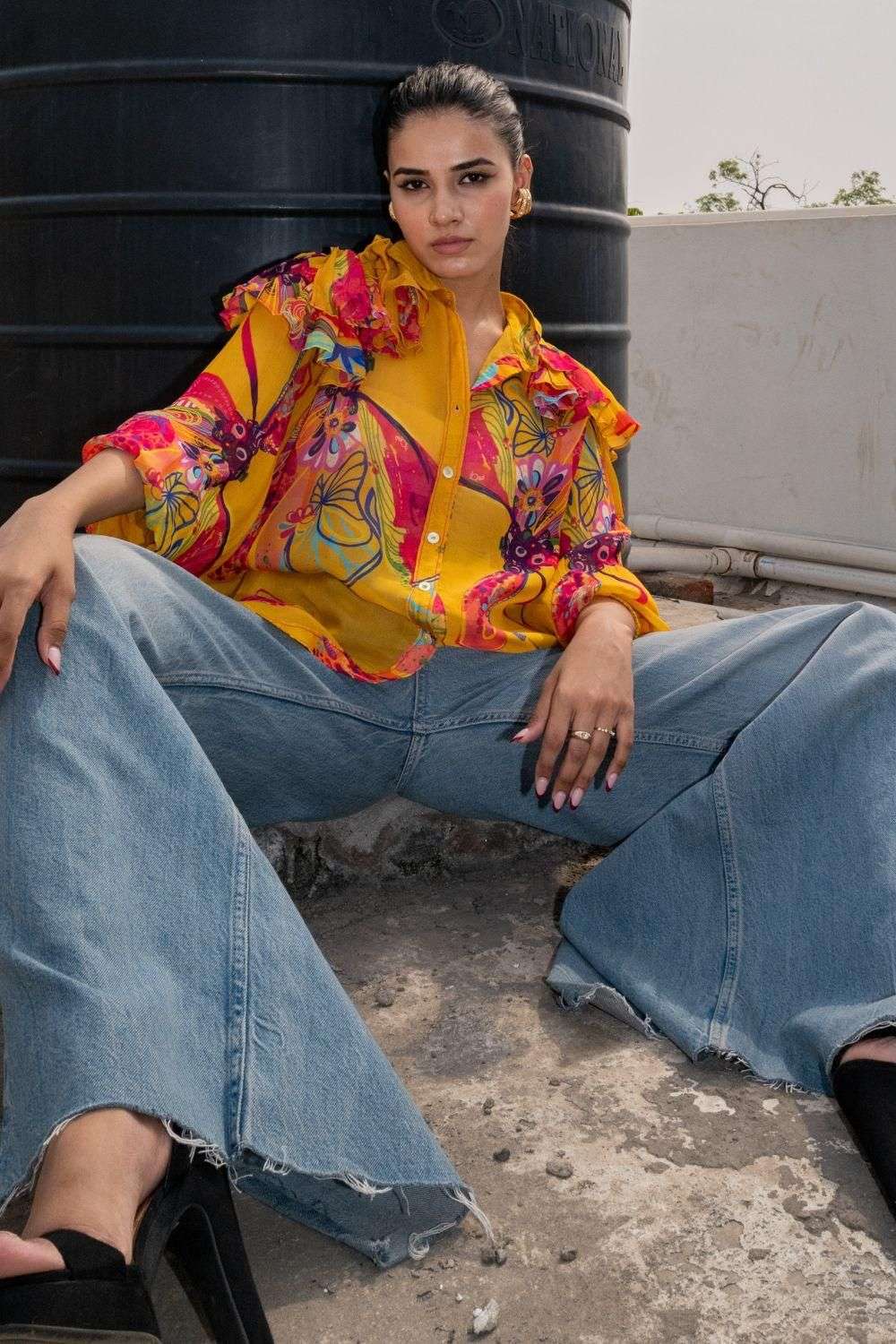 Buy Pooja Keyur Soft Yellow Organza Tops