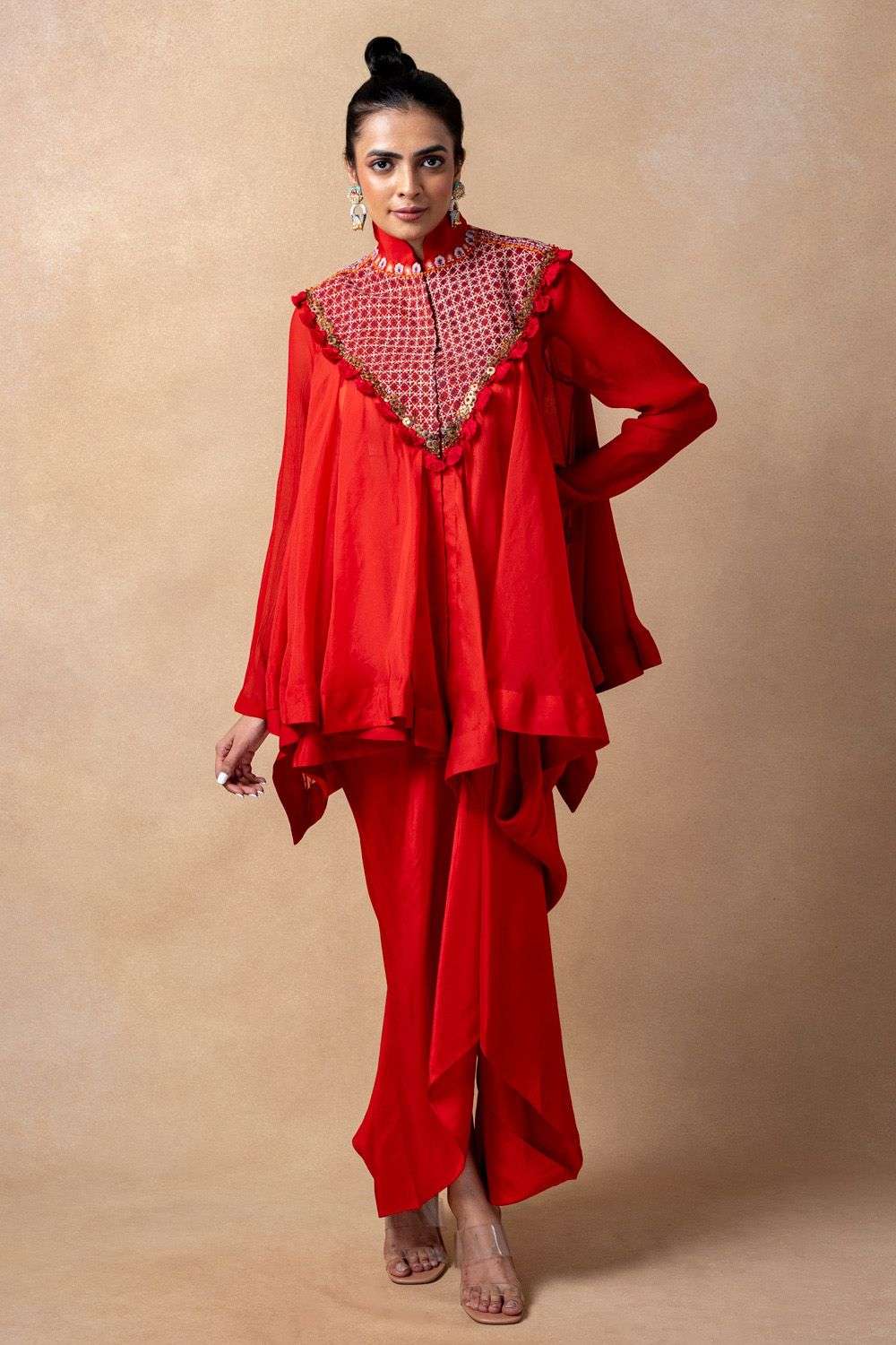 Red embellished co-ord set